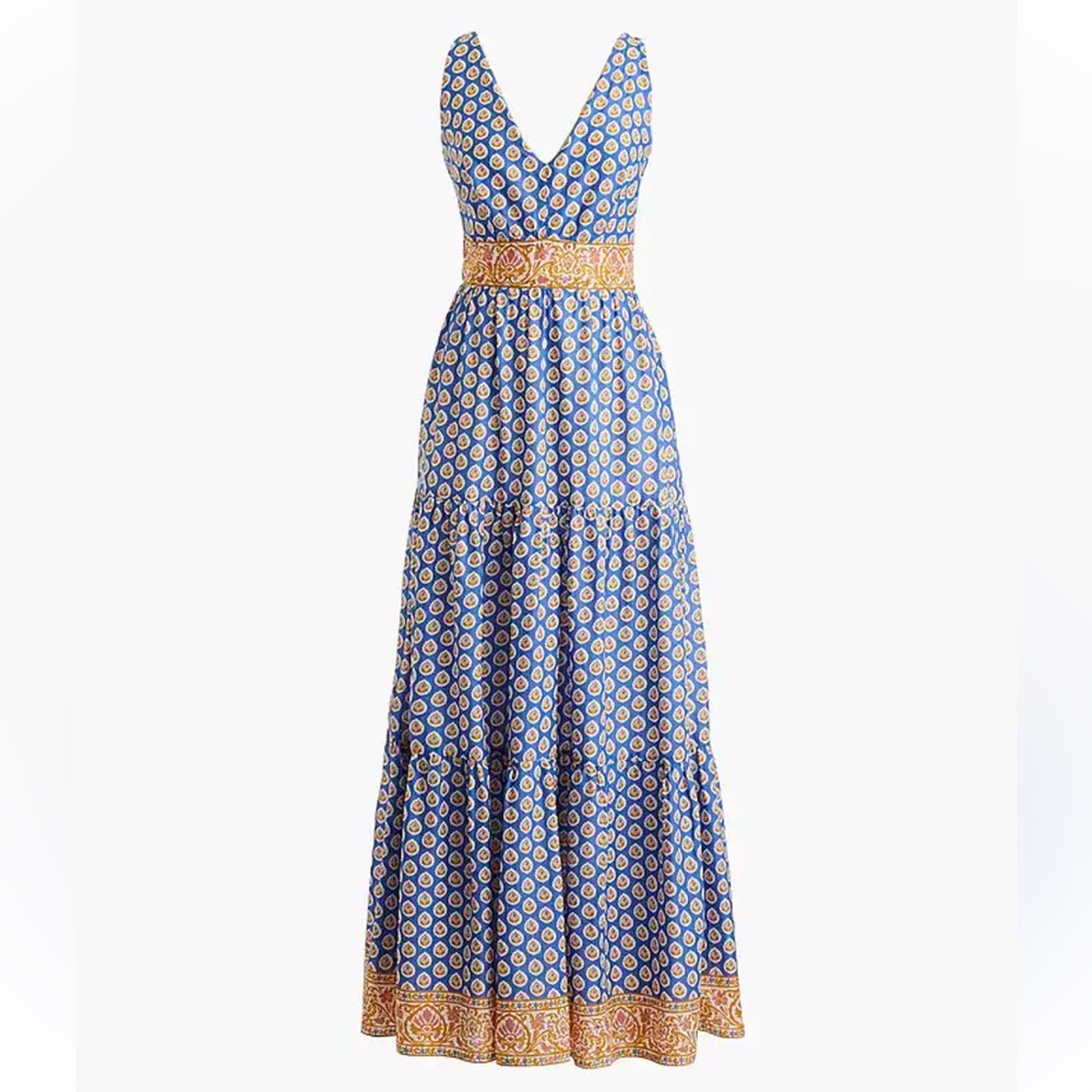 Jcrew / point Sur tiered maxi dress in royal block print size 4